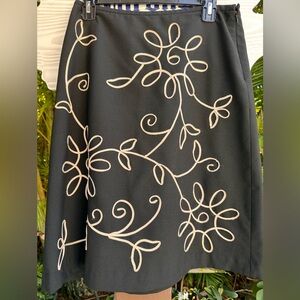 LOFT Black Skirt with Cream Embroidery lined